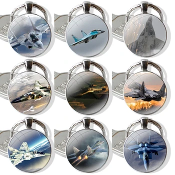 מיג רוסיים כלי טיס חיל האוויר קריקטורה יצירתי עיצוב אופנה זכוכית קבושון מחזיק מפתחות עם תליון מפתח הרכב שרשראות עבודת יד