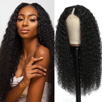 ארוך ומסולסל V חלק שיער אדם פאות עבור נשים שחורות שיער 180% ברזילאי שיער תחרה הפאה הקדמית עמוק שיער מתולתל צבע טבעי, פאות