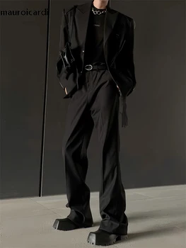 Mauroicardi אביב סתיו מזדמנים שחור חאקי רך קל תאורה המכנסיים עבור Mens שסף קוריאני בסגנון אופנת רחוב מכנסיים 2023