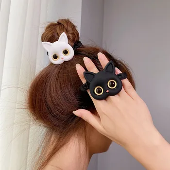 קוריאני חדש גומיות עבור בנות חמוד חתול סיליקון, גומיות השיער של נשים קליפר גומייה לשיער סאטן שיער ציפורן