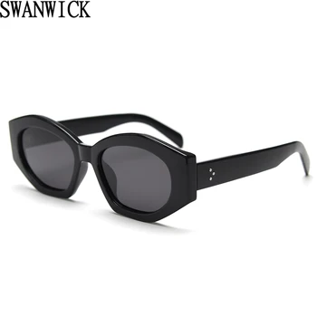 Swanwick מצולע עין חתול משקפי שמש לנשים עבה TR90 רטרו, משקפי שמש גברים מקוטב UV400 חום שחור ירוק 2024 יוניסקס