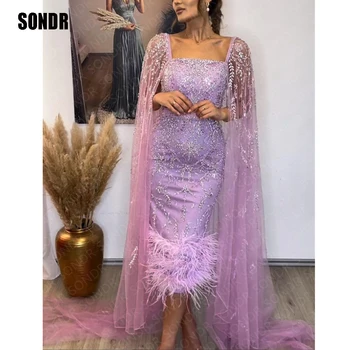 SONDR הסעודית ערבית מבריק נוצה שמלת הערב ארוך שרוולי הז ' קט פאייטים רשמית אירוע ערב שמלות מפלגה שמלות Vestidos