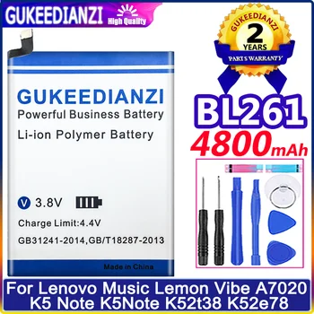 BL261 BL2874800mAh סוללה Lenovo מוסיקה לימון תחושה A7020 K5 הערה K5Note K52t38 K52e78 L38012 / K9 הערה 6.0 אינץ Bateria