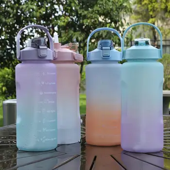 2000ML בקבוק מים עם קש פלסטיק קיבולת גדולה בקבוקים עם הסמן בנות Drinkware נייד נסיעות חיצוני ספורט כוס