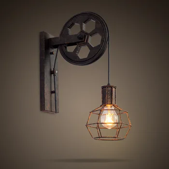 אמריקה מנורת קיר תעשייתי בסגנון וינטג ' מנורת קיר יצירתי ברזל יצוק גלגלת מנורת קיר המסעדה במסדרון אור