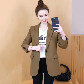 החליפה של הנשים מעיל סתיו חורף 2023 חדש אופנה קוריאנית שרוול ארוך לעבות חם בלייזר נשי מעיל מזדמן במשרד בנות מקסימום