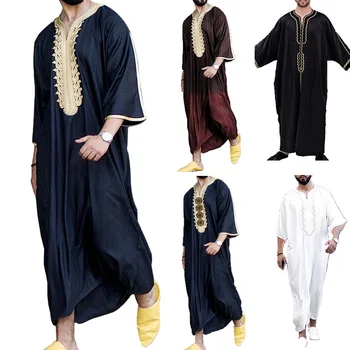 גברים החלוק w/ אמצע אורך שרוול מוסלמי מסורתי בגדים עיד במזרח התיכון הערבי Jubba Thobe הבגדים המוסלמים במשך ארבע עונות