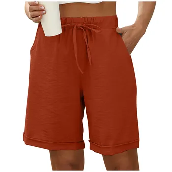 מכנסיים קצרים לנשים Slim Fit מועדוני החוף מוצק שרוך קצוץ חופשה תלבושת לאישה מסיבת מכנסיים 2023 מכנסיים Cortos