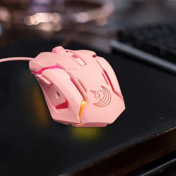 קווי עכבר המשחקים ורוד אילם העכבר ילדה עכבר מתנה יפה 6 כפתורים RGB זוהר העכבר על המשרד שולחן העבודה של המחשב הנייד.