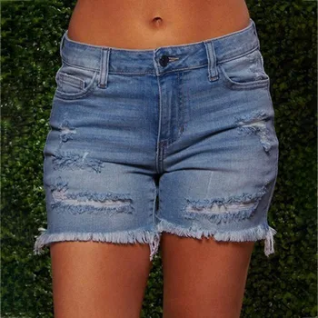 לנשים ג 'ינס קצרים בקיץ קרע מכנסי ג' ינס קצרים עם כיסים אופנת רחוב Pantalone גזרה גבוהה המותניים מכנסיים קצרים джинсы женский