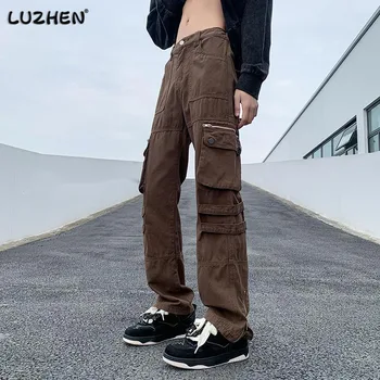 LUZHEN אופנה מזדמן הרבה כיסים התחבושת החדרת נישה עיצוב של גברים מכנסיים באיכות גבוהה ישר ברחוב 2023 סתיו חדש D9a725
