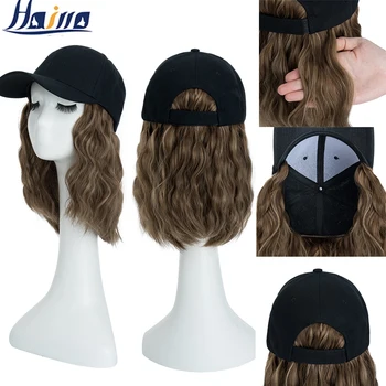 Hairro סינטטי 9 צבעים בוב שיער גלי עם כובע בייסבול כובע עם שיער הפאה שחור ורוד בוב שיער קצר הפאות הרחבות לנשים