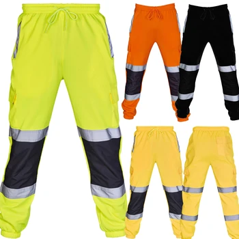 גברים הכביש עבודה גבוהה ניראות אחידה תחתיות בטיחות מכנסיים פס רעיוני רופף ריצה מכנס-טלאים Workwear שאיפה