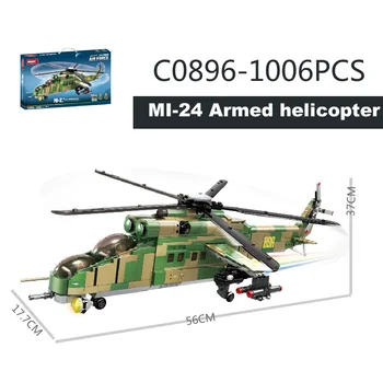 Mi-24 חמושים ממסוק אבני הבניין צבאי מודל חינוכי לבנים צעצועים לילדים מתנות חג המולד 2022 חדש WOMA 1006PCS