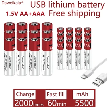 AA + AAA 2021 חדש קיבולת גדולה 5500mah ליתיום יון נטענת AA 1.5 V USB טעינה מהירה סוללת הליתיום-יון