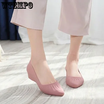 WTEMPO רדוד הפה אופנה נעלי גשם של נשים מחודד בוהן עבודה נעלי נשים מזדמנים להחליק על נעליים עמיד למים משאבות הסיטוניים