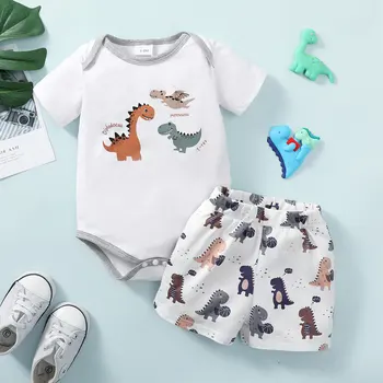 0-24 חודשים תינוק תינוק 2PCS החליפה להגדיר קריקטורה דינוזאור קצר שרוול בגד גוף+ מכנסיים אופנה חמוד רך שזה עתה נולד בקיץ ללבוש.