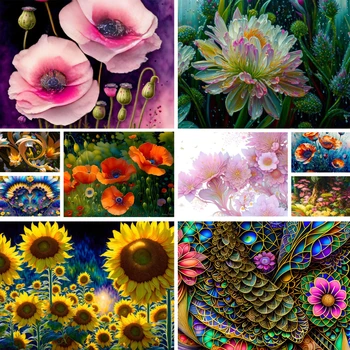 פרחים חמניות פופי צבע על ידי מספרים ערכה מלאה בצבעי אקריליק 50*70 תמונות בד לקישוט הבית עבור מבוגרים מלאכת יד