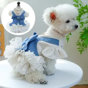 מסוגננת שמלה חיית המחמד לכלבים/חתולים מסוגנן פרל הנסיכה כלב שמלה קל ללבוש מחמד הלבשה עם טבעת אחיזה עניבת פרפר קטן