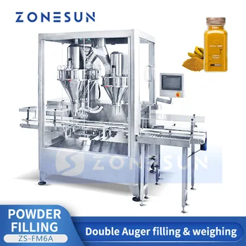 ZONESUN אוטומטי אבקה מכונת מילוי כפול המקדח מילוי ספייס קפה חלבון אריזת ציוד בדיקת Weigher ZS-FM6A