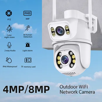 8MP 4K PTZ Wifi מצלמה חיצוני כפול עדשת מעקב אוטומטי הגנת אבטחה מצלמות אבטחה בית חכם מצלמות במעגל סגור, מצלמות iCsee