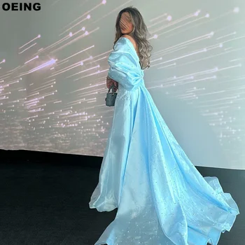 OEING שמיים כחול שמלת סטרפלס A-Line שמלת ערב אלגנטית חרוזים הנשף Dresess רשמית לאירוע אורך רצפת שמלת Vestidos דה נוביה