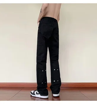 Y2k ג 'ינס Harajuku היפ הופ רטרו שחור רב בכיס מכנסי דגמ