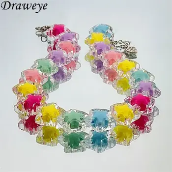Draweye Y2k אביזרים צבעוניים כוכבים השרשרת עבור נשים מתוק אופנה קוריאנית תוספות תכשיטים חדשים Kawaii חמוד Collares פארא Mujer
