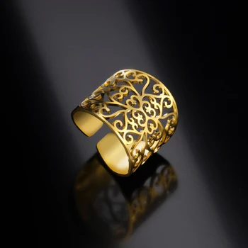בציר פרח פזמונים פתח טבעת זהב צבע קש תבנית חלולה מתכוונן האצבע טבעות חדשות תכשיטי אופנה מתנה לנשים