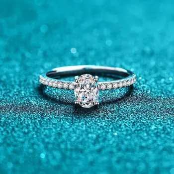 HTOTOH אליפסה לחתוך 1 קראט Moissanite טבעת כסף 925 נשים טבעת אירוסין טבעות נישואין